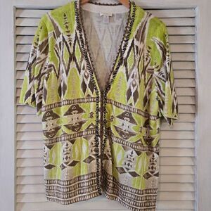 Chico's S/S Tribal Sweater Cardigan Embelished 3 L